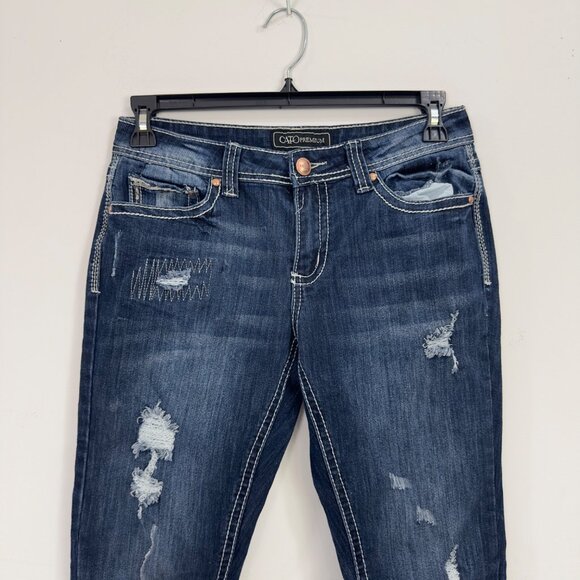 Cato Premium Women SZ 10P Distressed Bootcut Jeans With Embroidered Back Pockets - Picture 16 of 16